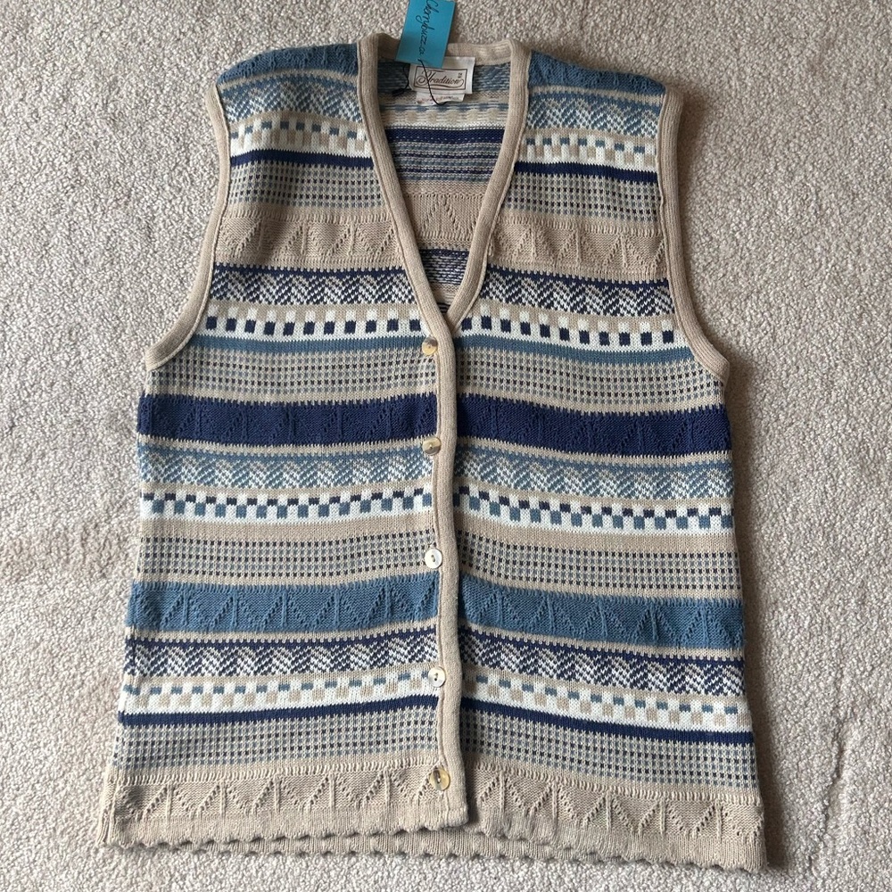 Vintage Blue & Beige Sweater Vest